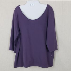 Eileen Fisher Shirt L Purple 100% Organic Cotton 3/4 Sleeves Casual Sustainable